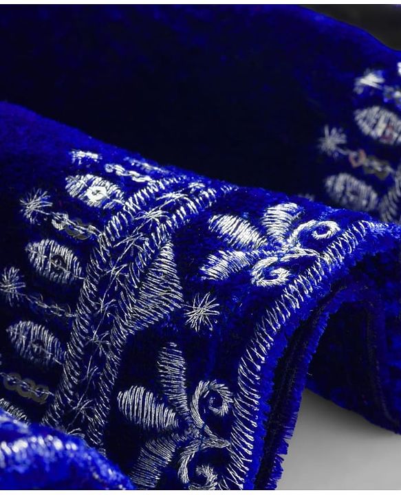 Babyhug Velvet Three Fourth Sleeves Embroidered Kurti Salwar Set with Dupatta - Royal Blue