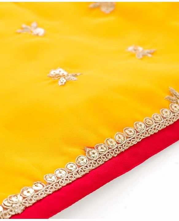 Babyhug Brocade Woven Half Frill Sleeves Choli Lehenga Set with Dupatta Embroidery & Sequin Detailing - Yellow
