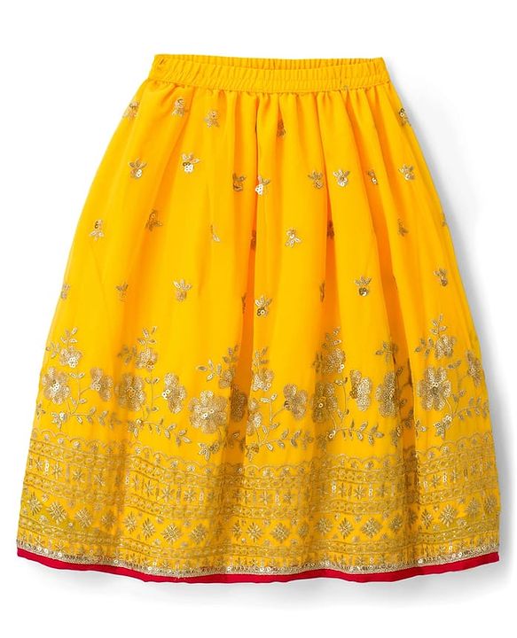 Babyhug Brocade Woven Half Frill Sleeves Choli Lehenga Set with Dupatta Embroidery & Sequin Detailing - Yellow
