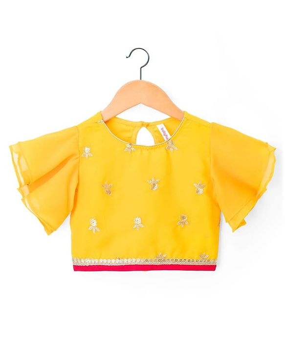 Babyhug Brocade Woven Half Frill Sleeves Choli Lehenga Set with Dupatta Embroidery & Sequin Detailing - Yellow