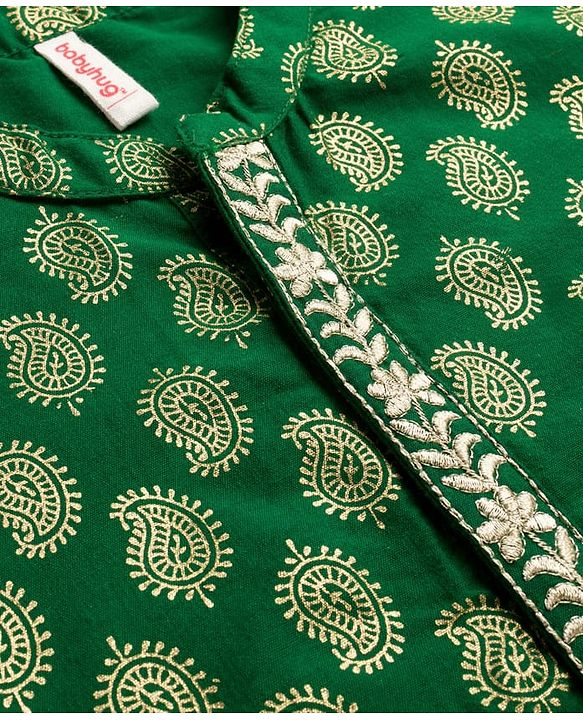 Babyhug Woven Full Sleeves Kurta Pajama Set With Floral Foil Print - Green