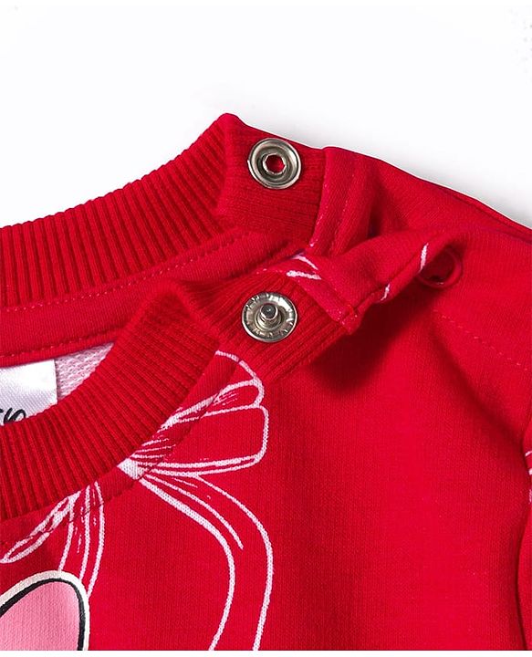 Babyhug Disney Single Jersey Knit Full Sleeves Frock With Minnie Mouse Graphics - Red