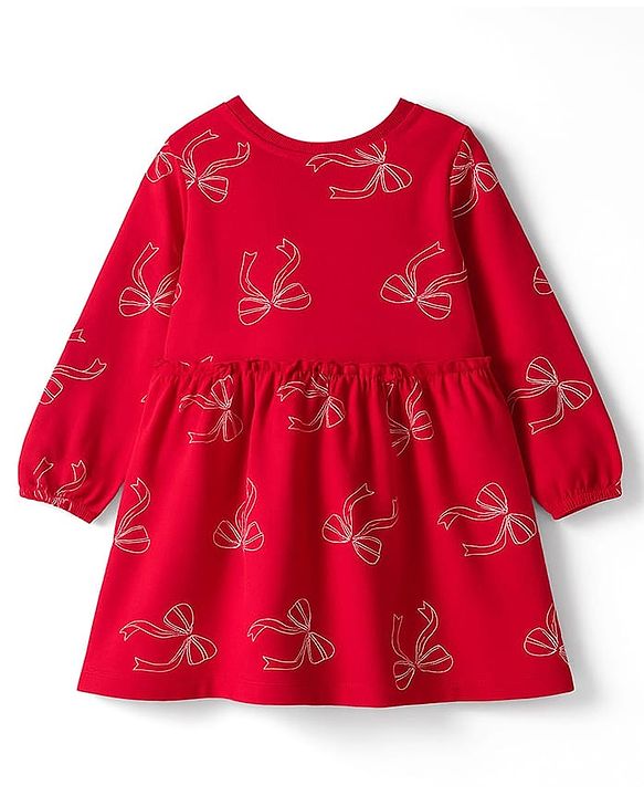 Babyhug Disney Single Jersey Knit Full Sleeves Frock With Minnie Mouse Graphics - Red
