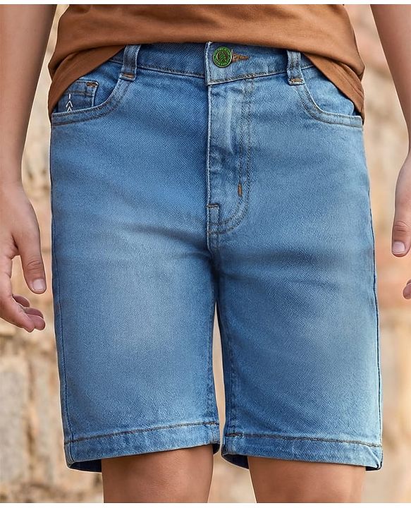 Pine Kids Denim Woven Washed Above Knee Length Shorts - Blue