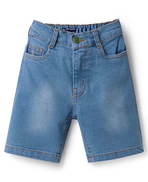 Pine Kids Denim Woven Washed Above Knee Length Shorts - Blue