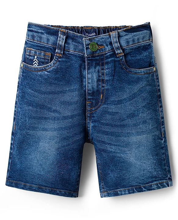 Pine Kids Denim Woven Washed Above Knee Length Shorts - Blue