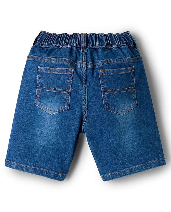 Pine Kids Denim Woven Washed Above Knee Length Shorts - Dark Blue