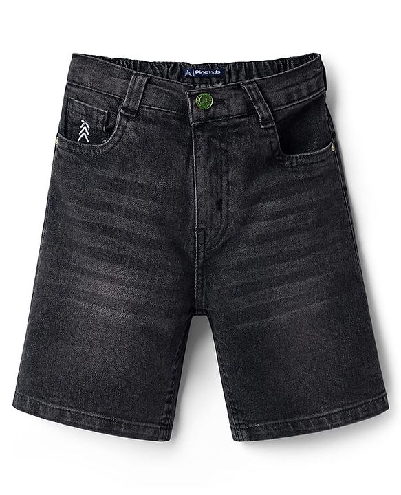Pine Kids Denim Woven Washed Above Knee Length Shorts - Chacoal Grey
