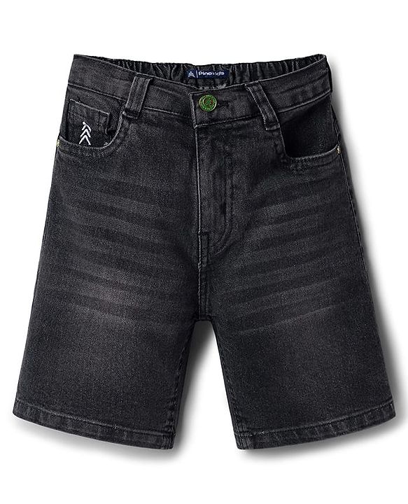Pine Kids Denim Woven Washed Above Knee Length Shorts - Chacoal Grey