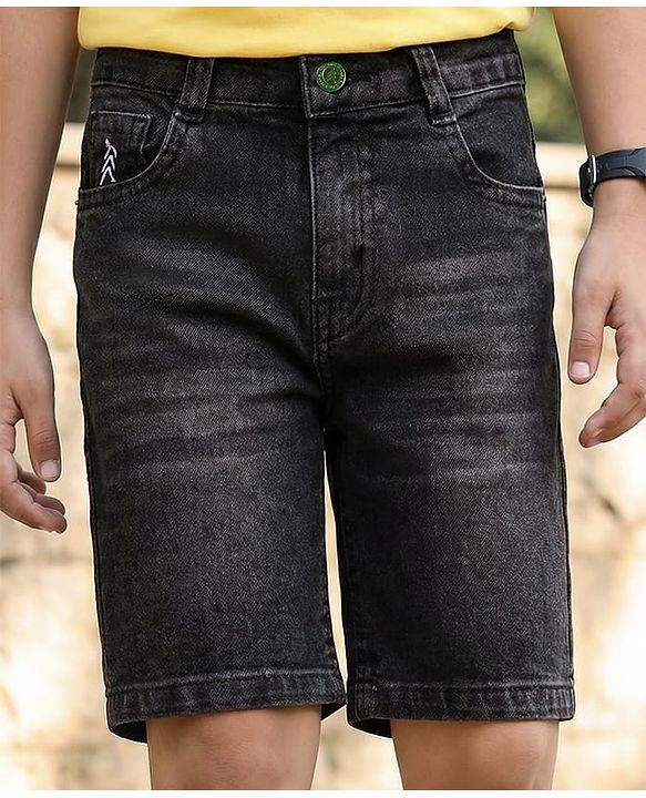 Pine Kids Denim Woven Washed Above Knee Length Shorts - Chacoal Grey