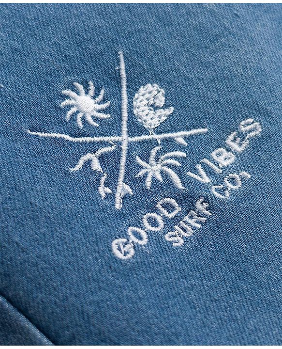 Pine Kids Denim Woven Washed Above Knee Length Shorts with Good Vibes Embroidery- Blue