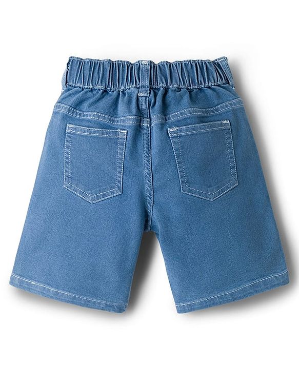 Pine Kids Denim Woven Washed Above Knee Length Shorts with Good Vibes Embroidery- Blue