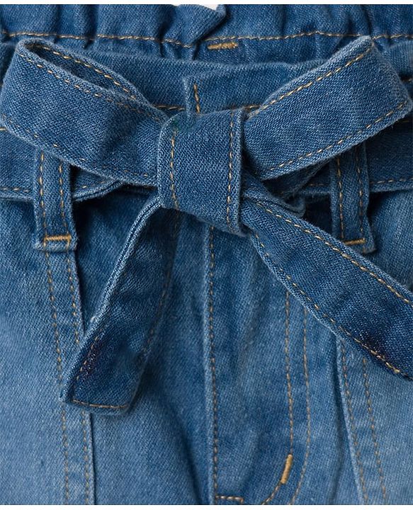 Pine Kids Woven Above Knee Length Shorts with Fabric Belt & Bow Detailing - Navy Blue