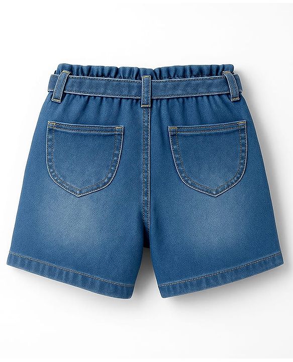 Pine Kids Woven Above Knee Length Shorts with Fabric Belt & Bow Detailing - Navy Blue