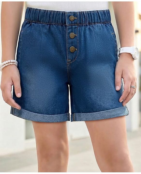 Pine Kids Cotton Elastane  Woven Above Knee Length Solid Shorts - Navy Blue
