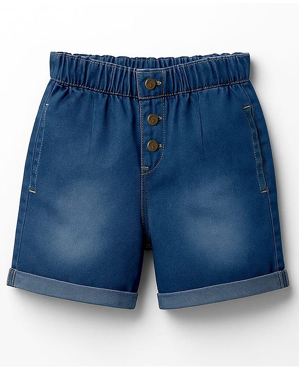 Pine Kids Cotton Elastane  Woven Above Knee Length Solid Shorts - Navy Blue