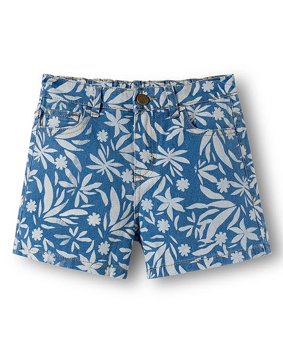 Pine Kids Cotton Elastane Woven Above Knee Length Shorts With Floral Print - Blue