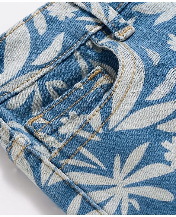 Pine Kids Cotton Elastane Woven Above Knee Length Shorts With Floral Print - Blue