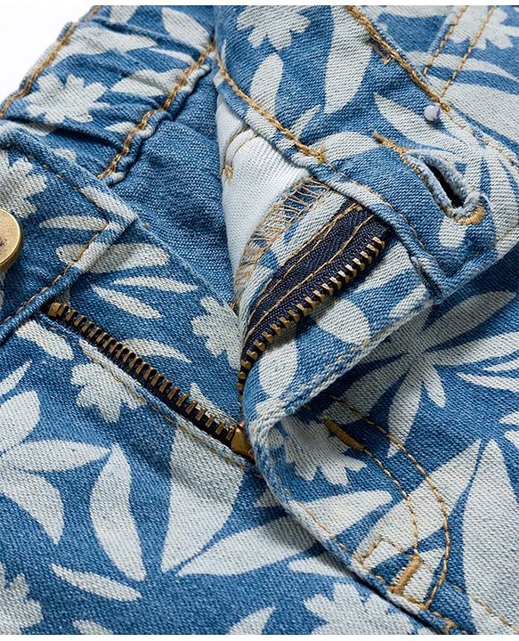 Pine Kids Cotton Elastane Woven Above Knee Length Shorts With Floral Print - Blue