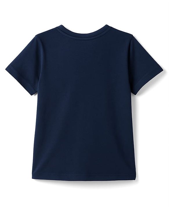 Pine Kids Cotton Knit Half Sleeves T-Shirt With Brand Logo Print - Navy Blue