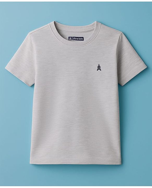 Pine Kids Cotton Knit Half Sleeves T-Shirt With Brand Logo Print - Navy Blue