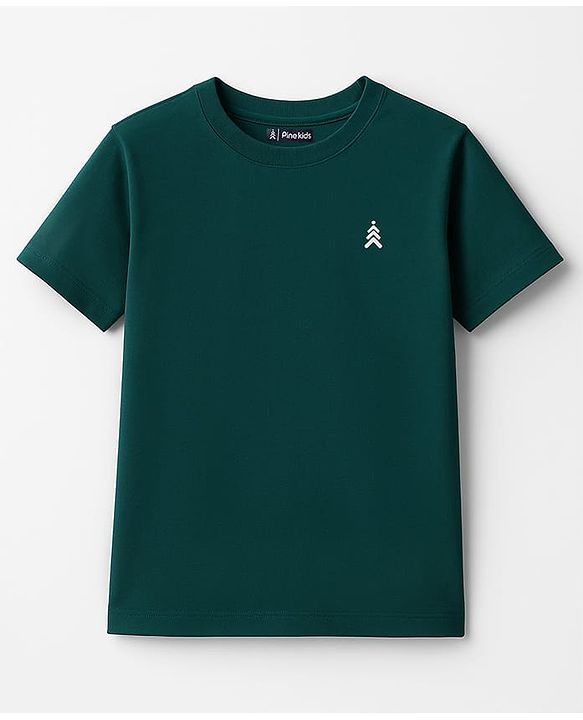 Pine Kids Cotton Knit Half Sleeves T-Shirt With Brand Logo Print - Navy Blue