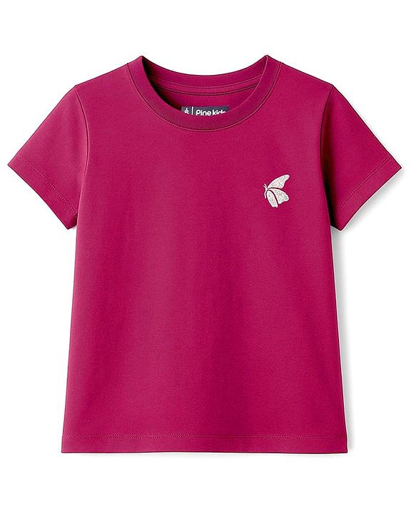 Pine Kids Cotton Knit Half Sleeves T-Shirt Butterfly Print - Navy Blue