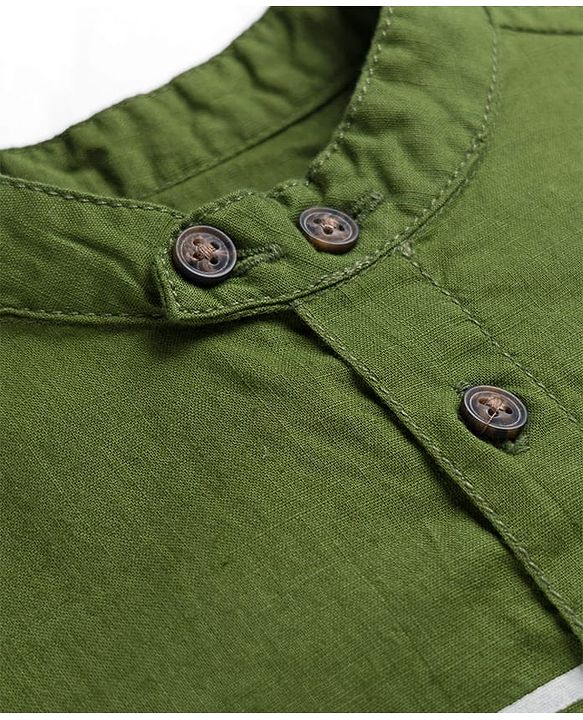 Pine Kids Cotton Woven Full Sleeves Solid Shirt with Stripes - Olive Green