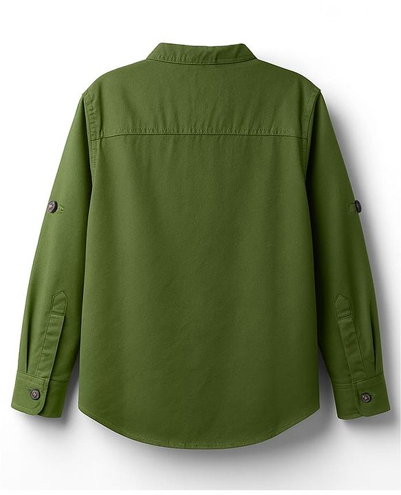 Pine Kids Cotton Woven Full Sleeves Solid Shirt with Stripes - Olive Green