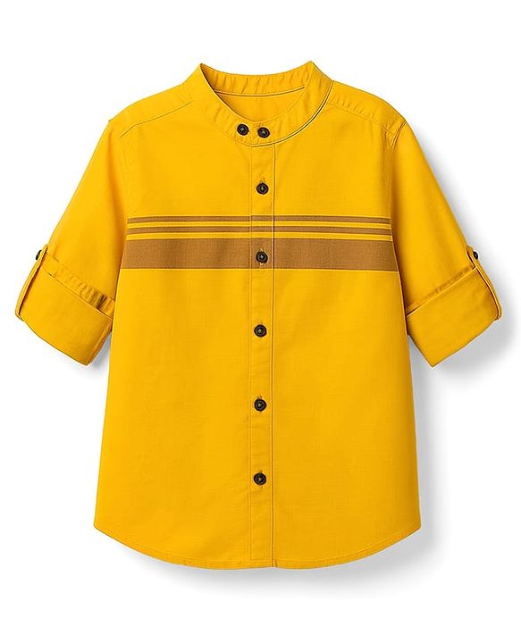 Pine Kids Cotton Woven Full Sleeves Solid Shirt with Stripes - Olive Green