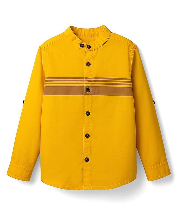 Pine Kids Cotton Woven Full Sleeves Solid Shirt with Stripes - Olive Green