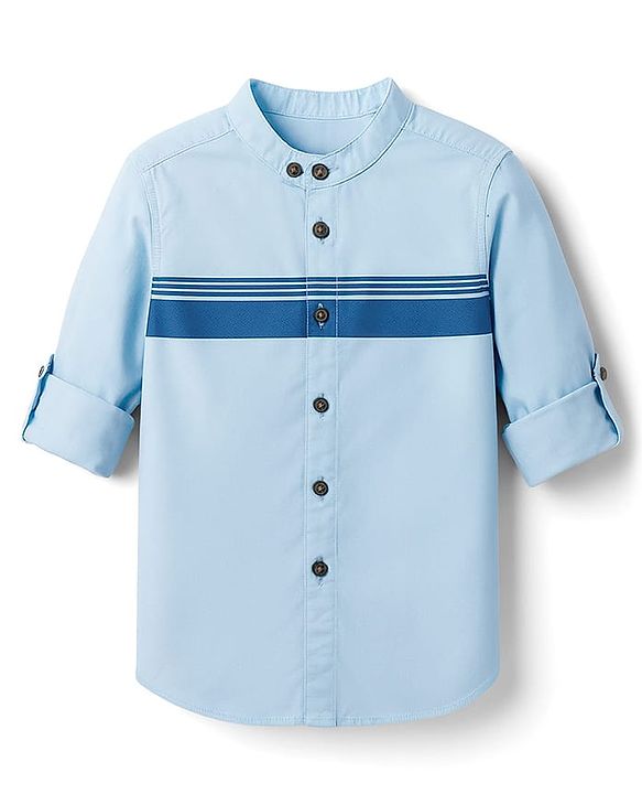 Pine Kids Cotton Woven Full Sleeves Solid Shirt with Stripes - Olive Green