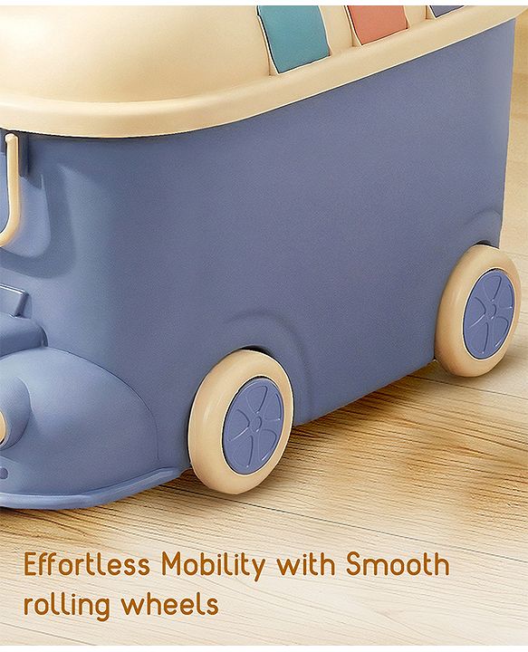 Babyhug Multipurpose Storage Box with Wheels for Kids Truck Theme - Classic Blue| Toy Storage Organizer with Pull Along Handle| Clip Lock Lid| Use as Ride-On & Building Block Tray| Kids Room Storage