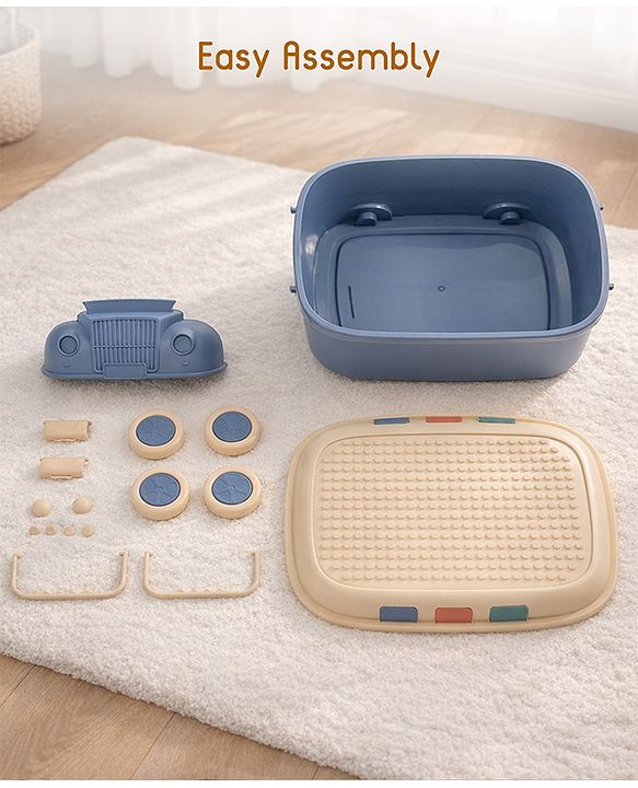 Babyhug Multipurpose Storage Box with Wheels for Kids Truck Theme - Classic Blue| Toy Storage Organizer with Pull Along Handle| Clip Lock Lid| Use as Ride-On & Building Block Tray| Kids Room Storage