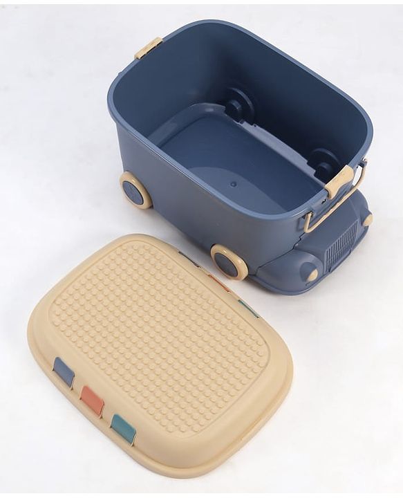Babyhug Multipurpose Storage Box with Wheels for Kids Truck Theme - Classic Blue| Toy Storage Organizer with Pull Along Handle| Clip Lock Lid| Use as Ride-On & Building Block Tray| Kids Room Storage