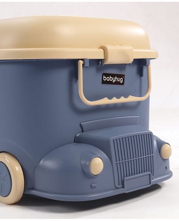 Babyhug Multipurpose Storage Box with Wheels for Kids Truck Theme - Classic Blue| Toy Storage Organizer with Pull Along Handle| Clip Lock Lid| Use as Ride-On & Building Block Tray| Kids Room Storage