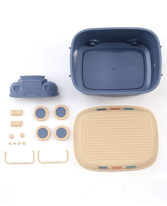 Babyhug Multipurpose Storage Box with Wheels for Kids Truck Theme - Classic Blue| Toy Storage Organizer with Pull Along Handle| Clip Lock Lid| Use as Ride-On & Building Block Tray| Kids Room Storage