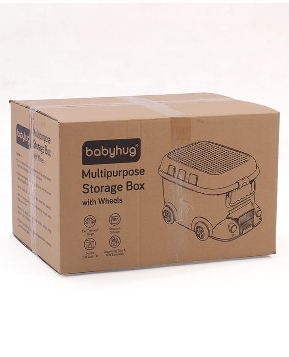 Babyhug Multipurpose Storage Box with Wheels for Kids Truck Theme - Classic Blue| Toy Storage Organizer with Pull Along Handle| Clip Lock Lid| Use as Ride-On & Building Block Tray| Kids Room Storage