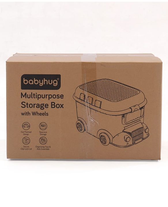 Babyhug Multipurpose Storage Box with Wheels for Kids Truck Theme - Classic Blue| Toy Storage Organizer with Pull Along Handle| Clip Lock Lid| Use as Ride-On & Building Block Tray| Kids Room Storage