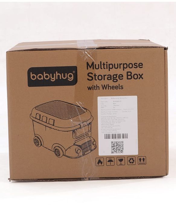 Babyhug Multipurpose Storage Box with Wheels for Kids Truck Theme - Classic Blue| Toy Storage Organizer with Pull Along Handle| Clip Lock Lid| Use as Ride-On & Building Block Tray| Kids Room Storage