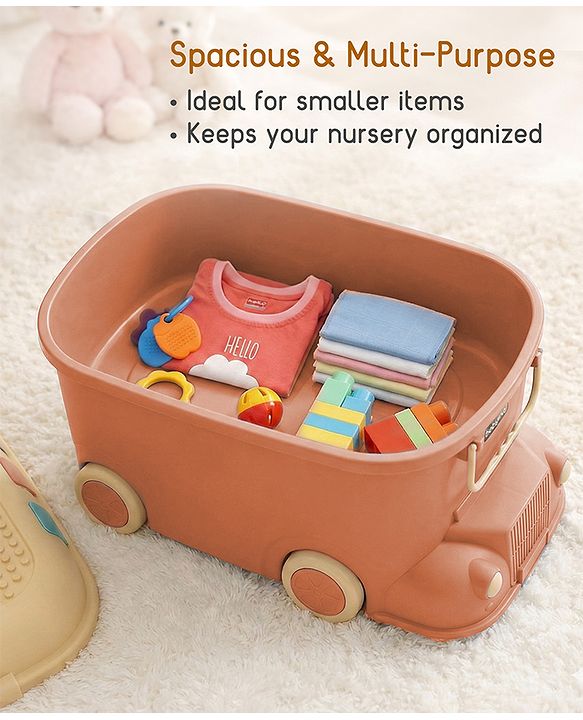 Babyhug Multipurpose Storage Box with Wheels for Kids Truck Theme - Classic Blue| Toy Storage Organizer with Pull Along Handle| Clip Lock Lid| Use as Ride-On & Building Block Tray| Kids Room Storage