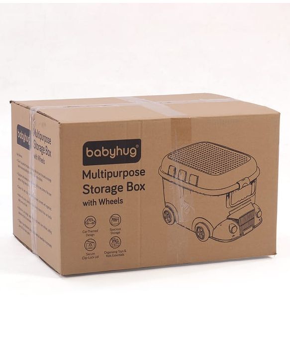 Babyhug Multipurpose Storage Box with Wheels for Kids Truck Theme - Classic Blue| Toy Storage Organizer with Pull Along Handle| Clip Lock Lid| Use as Ride-On & Building Block Tray| Kids Room Storage
