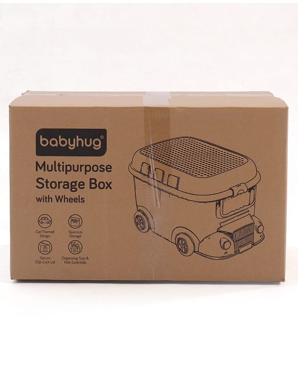 Babyhug Multipurpose Storage Box with Wheels for Kids Truck Theme - Classic Blue| Toy Storage Organizer with Pull Along Handle| Clip Lock Lid| Use as Ride-On & Building Block Tray| Kids Room Storage
