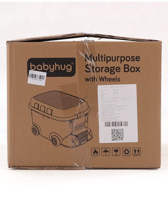 Babyhug Multipurpose Storage Box with Wheels for Kids Truck Theme - Classic Blue| Toy Storage Organizer with Pull Along Handle| Clip Lock Lid| Use as Ride-On & Building Block Tray| Kids Room Storage