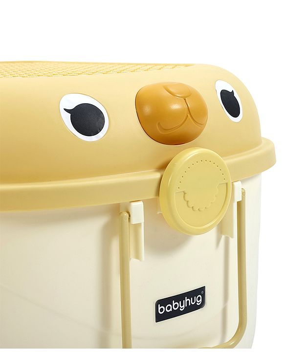 Babyhug Multipurpose Storage Box with Wheels for Kids Animal Theme Pastel Yellow| Toy Storage Organizer with Pull Along Handle| Clip Lock Lid| Use as Ride-On & Building Block Tray| Kids Room Storage