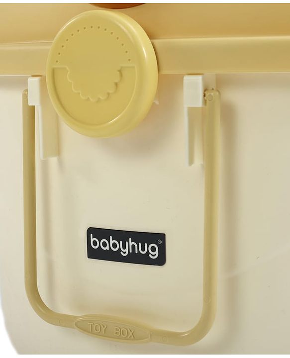 Babyhug Multipurpose Storage Box with Wheels for Kids Animal Theme Pastel Yellow| Toy Storage Organizer with Pull Along Handle| Clip Lock Lid| Use as Ride-On & Building Block Tray| Kids Room Storage