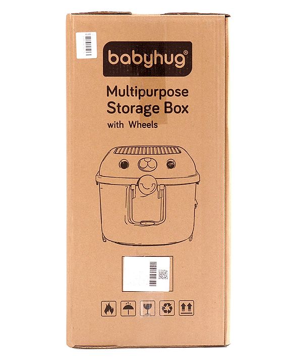 Babyhug Multipurpose Storage Box with Wheels for Kids Animal Theme Pastel Yellow| Toy Storage Organizer with Pull Along Handle| Clip Lock Lid| Use as Ride-On & Building Block Tray| Kids Room Storage