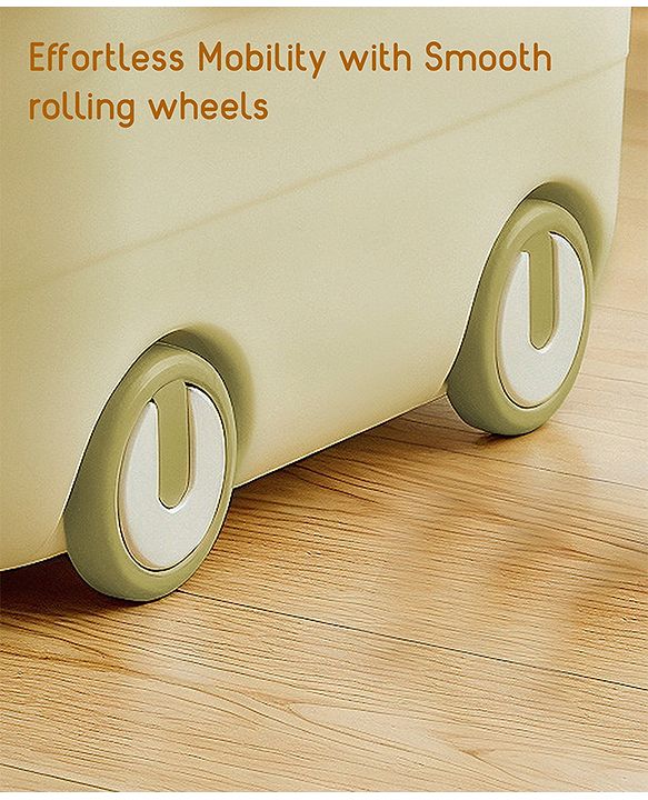 Babyhug Multipurpose Storage Box with Wheels for Kids Animal Theme Pastel Green| Toy Storage Organizer with Pull Along Handle| Clip Lock Lid| Use as Ride-On & Building Block Tray| Kids Room Storage