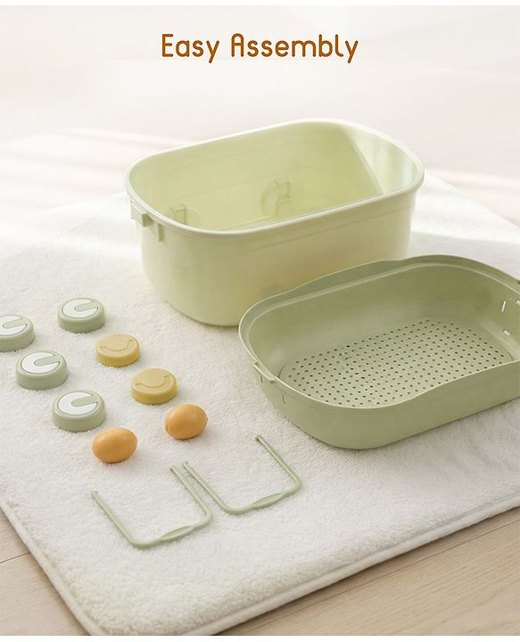 Babyhug Multipurpose Storage Box with Wheels for Kids Animal Theme Pastel Green| Toy Storage Organizer with Pull Along Handle| Clip Lock Lid| Use as Ride-On & Building Block Tray| Kids Room Storage