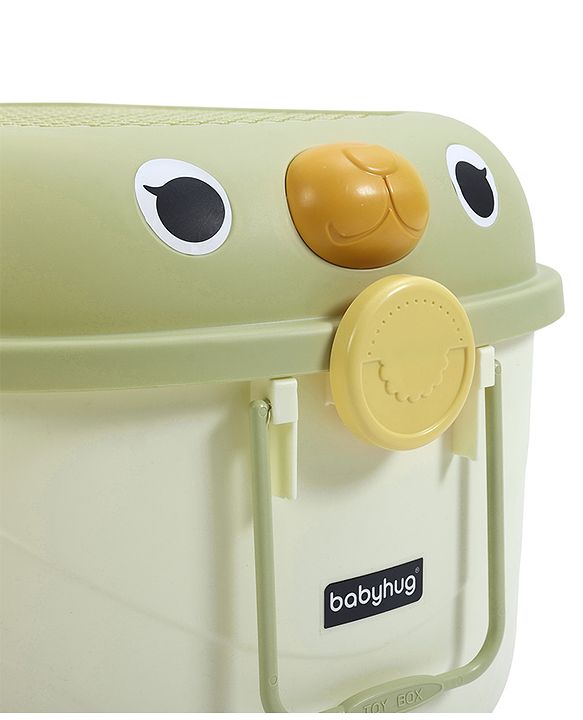 Babyhug Multipurpose Storage Box with Wheels for Kids Animal Theme Pastel Green| Toy Storage Organizer with Pull Along Handle| Clip Lock Lid| Use as Ride-On & Building Block Tray| Kids Room Storage